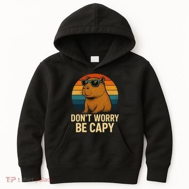 Don’t Worry Be Capy Funny Retro Sunset Capybara Sunglasses Kids Hoodie