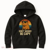 Don’t Worry Be Capy Funny Retro Sunset Capybara Sunglasses Kids Hoodie thumb 0