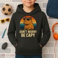 Don’t Worry Be Capy Funny Retro Sunset Capybara Sunglasses Kids Hoodie thumb 2