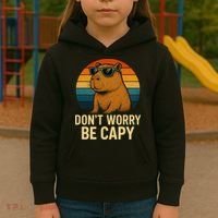 Don’t Worry Be Capy Funny Retro Sunset Capybara Sunglasses Kids Hoodie thumb 3