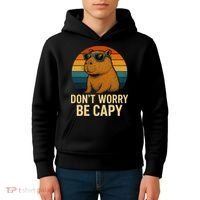 Don’t Worry Be Capy Funny Retro Sunset Capybara Sunglasses Kids Hoodie thumb 4