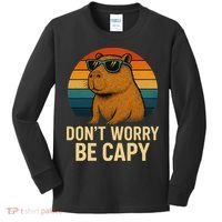 Don’t Worry Be Capy Funny Retro Sunset Capybara Sunglasses Kids Long Sleeve Shirt thumb 0