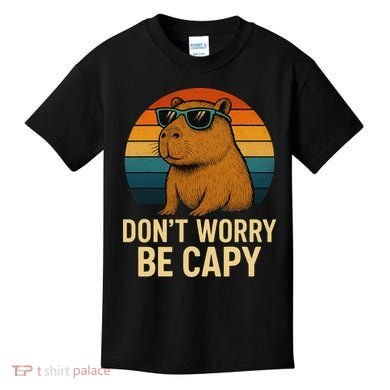 Don’t Worry Be Capy Funny Retro Sunset Capybara Sunglasses Kids T-Shirt