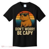 Don’t Worry Be Capy Funny Retro Sunset Capybara Sunglasses Kids T-Shirt thumb 0