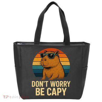 Don’t Worry Be Capy Funny Retro Sunset Capybara Sunglasses Tote Bag