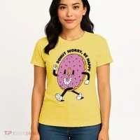 Donut Worry Be Happy Positive Women's T-Shirt thumb 4