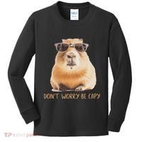 DonT Worry Be Capy Capybara Kids Long Sleeve Shirt thumb 0