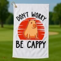 Dont Worry Be Cappy Capybara Animal Lover Funny Golf Towel thumb 1