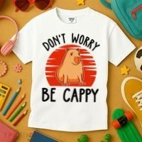 Dont Worry Be Cappy Capybara Animal Lover Funny Kids T-Shirt thumb 3