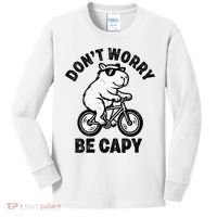 Dont Worry Be Capy Capybara Funny Capybara Kids Long Sleeve Shirt thumb 0