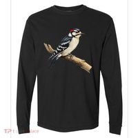 Downy Woodpecker Bird Lover Illustration Comfort Colors Heavyweight Long Sleeve T-Shirt thumb 0