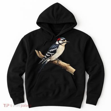 Downy Woodpecker Bird Lover Illustration Hoodie