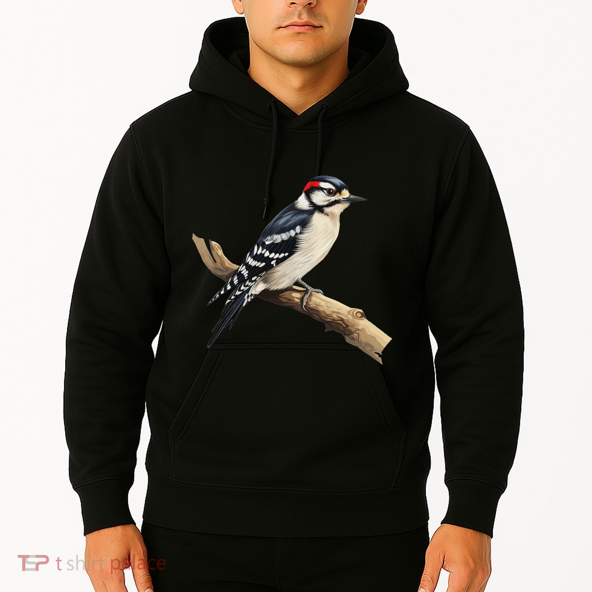Downy Woodpecker Bird Lover Illustration Hoodie