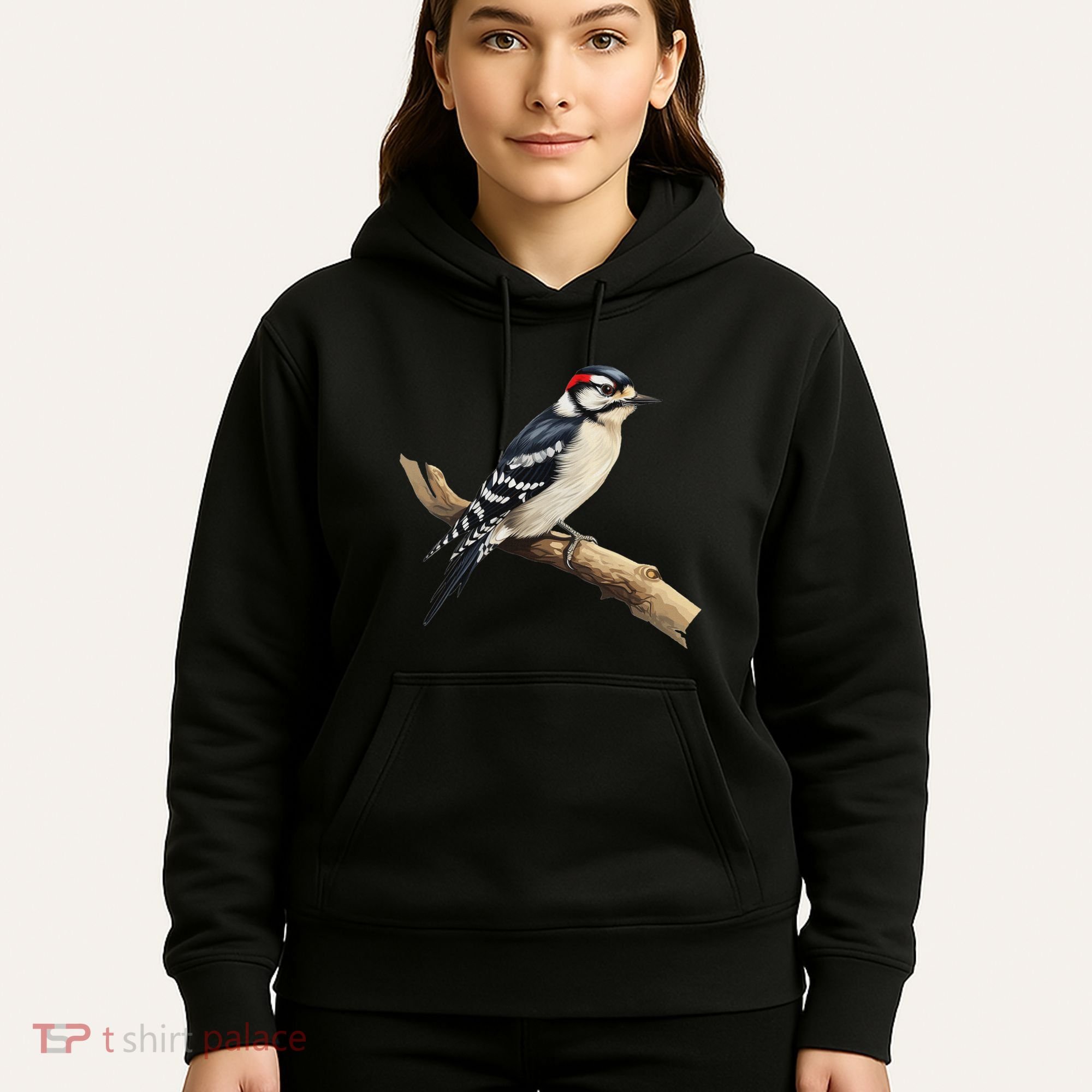 Downy Woodpecker Bird Lover Illustration Hoodie