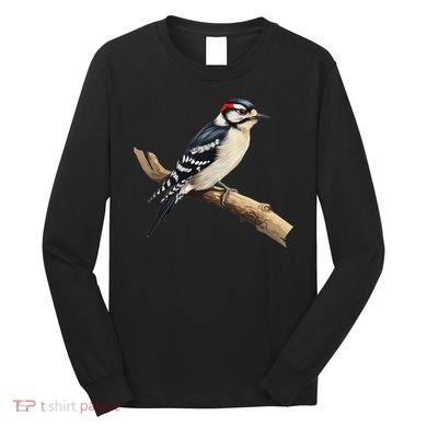 Downy Woodpecker Bird Lover Illustration Long Sleeve Shirt