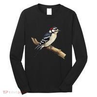 Downy Woodpecker Bird Lover Illustration Long Sleeve Shirt thumb 0