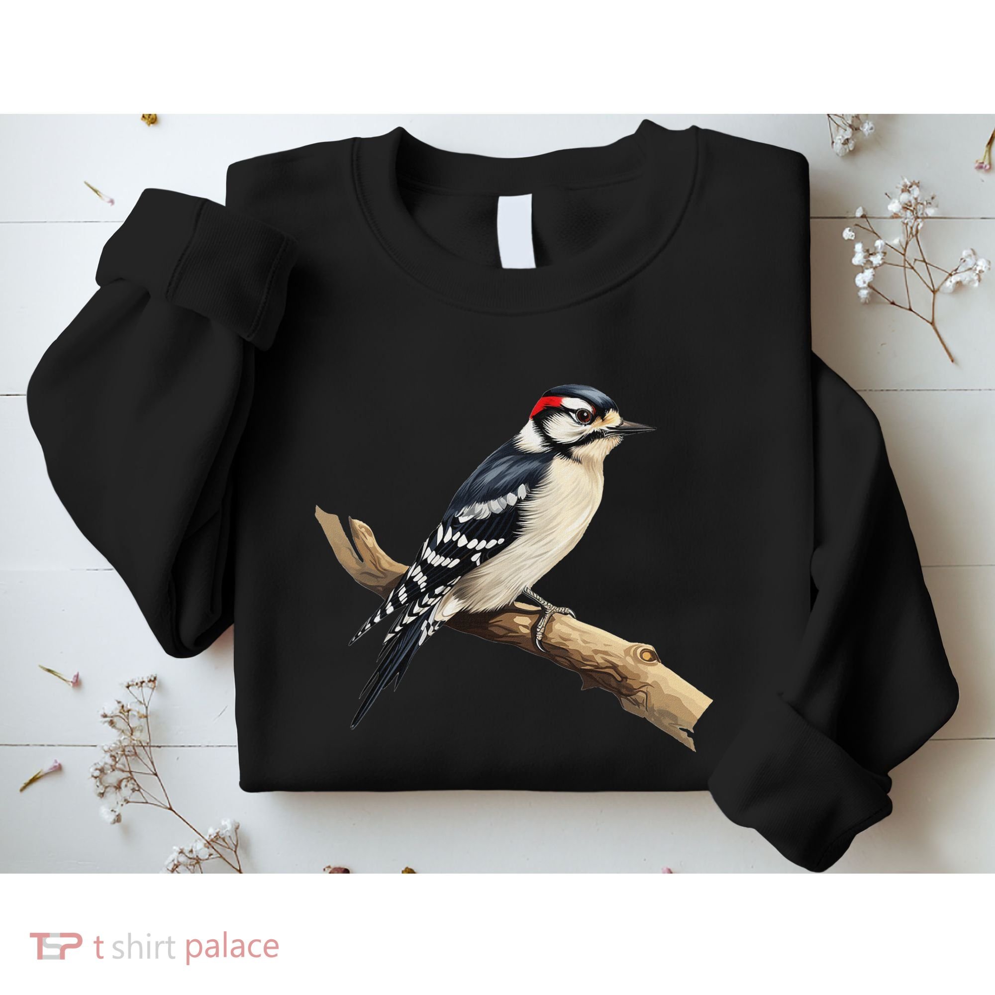 Downy Woodpecker Bird Lover Illustration Sweatshirt