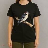Downy Woodpecker Bird Lover Illustration T-Shirt thumb 4