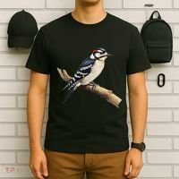 Downy Woodpecker Bird Lover Illustration T-Shirt thumb 6
