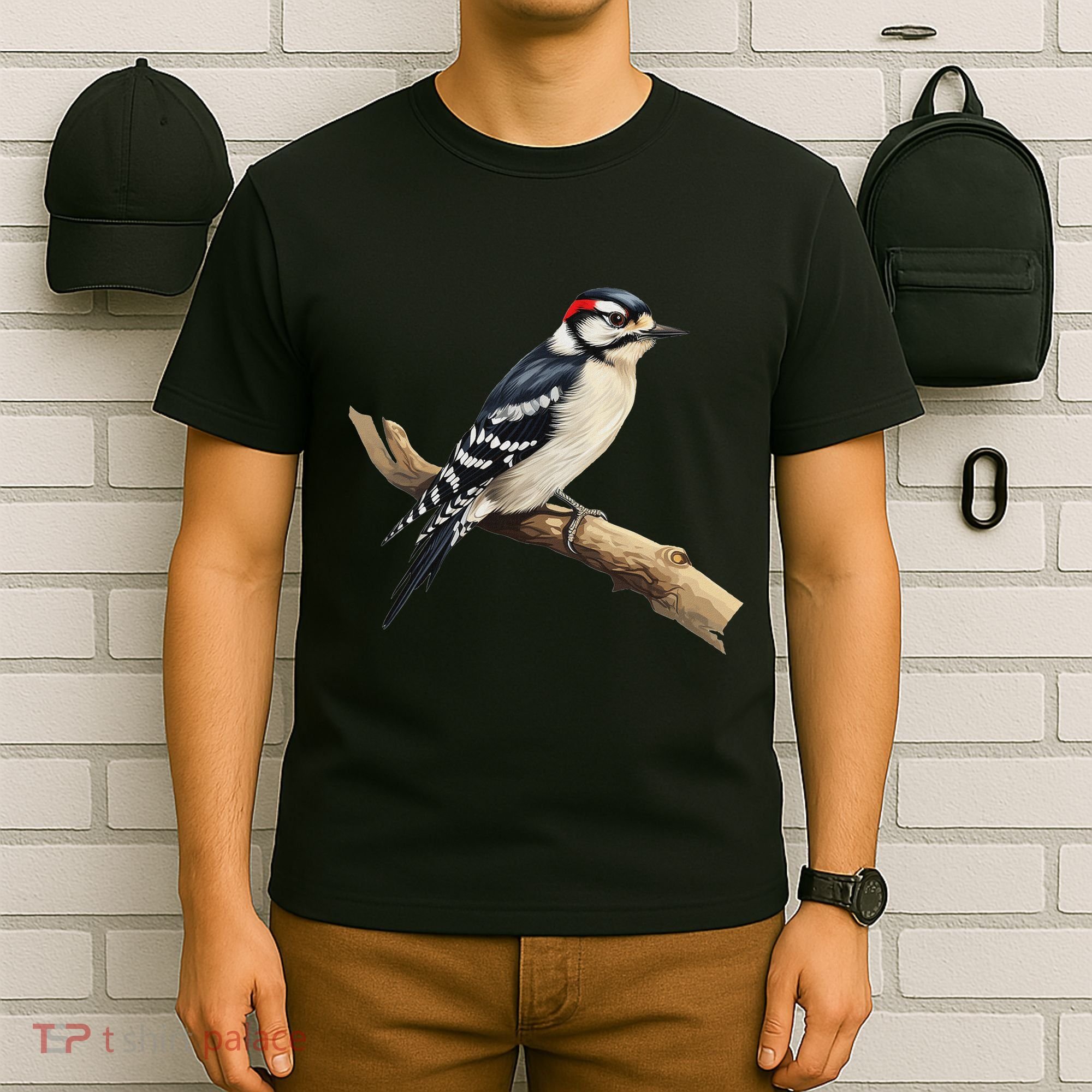Downy Woodpecker Bird Lover Illustration T-Shirt