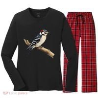 Downy Woodpecker Bird Lover Illustration Women's Long Sleeve Flannel Pajama Set  thumb 0