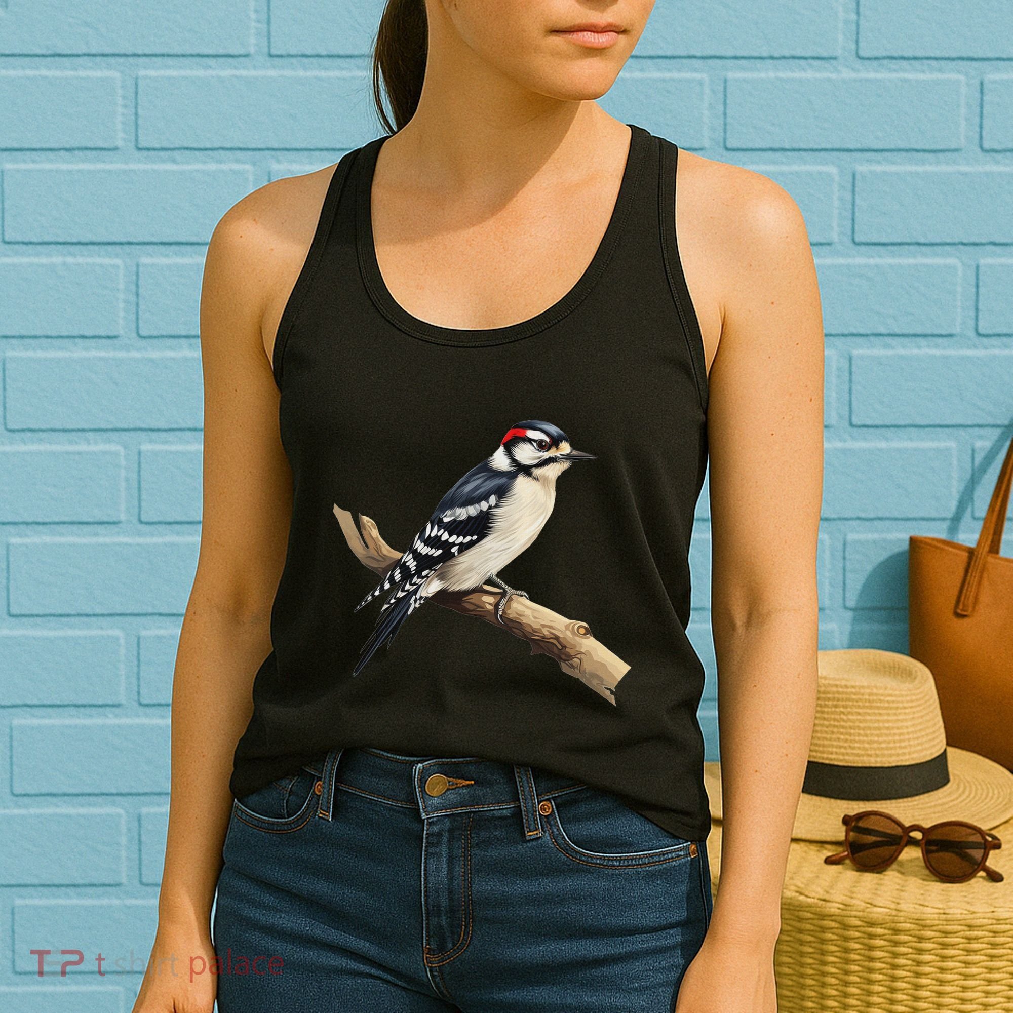 Downy Woodpecker Bird Lover Illustration Women's Tank Top