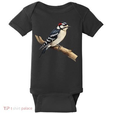 Downy Woodpecker Bird Lover Illustration Baby Bodysuit