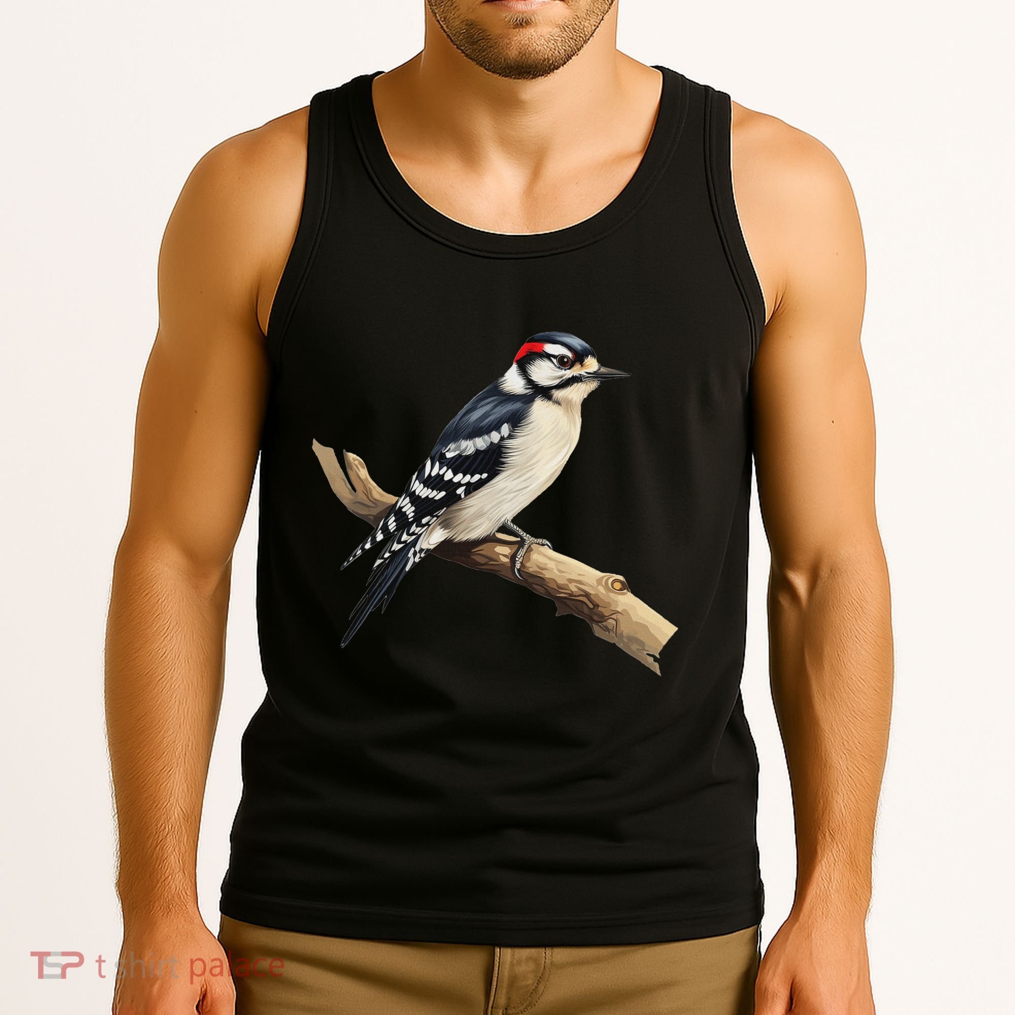 Downy Woodpecker Bird Lover Illustration Tank Top