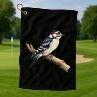 Downy Woodpecker Bird Lover Illustration Golf Towel thumb 1