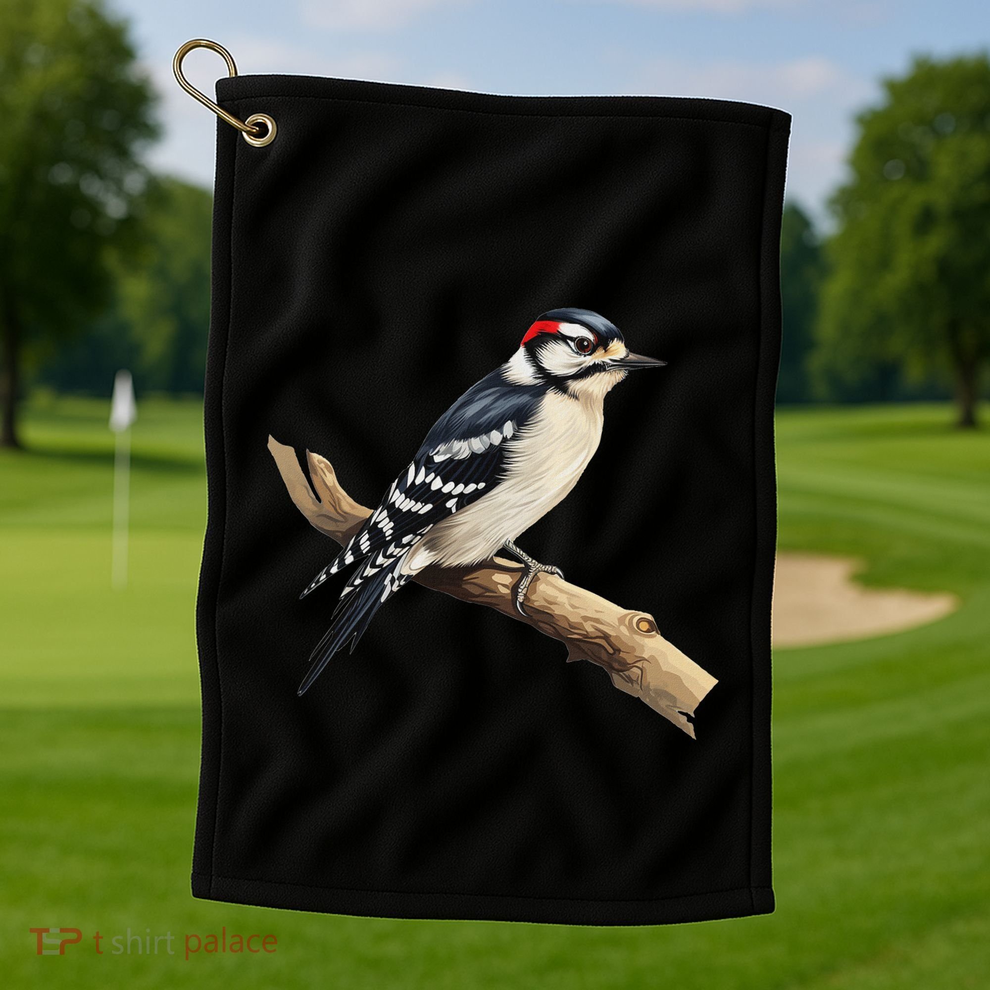 Downy Woodpecker Bird Lover Illustration Golf Towel