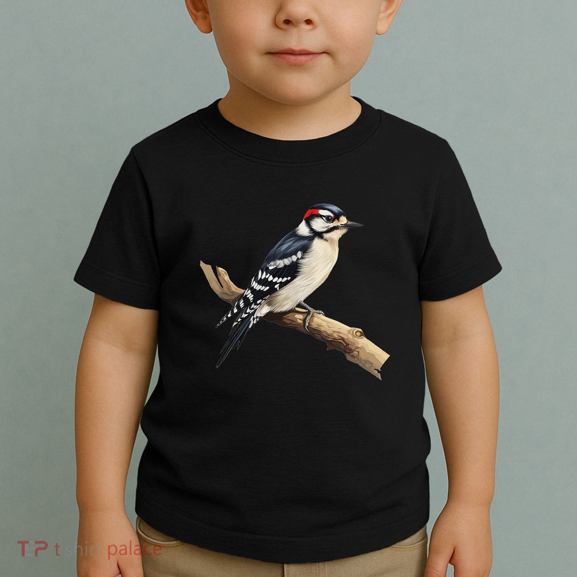 Downy Woodpecker Bird Lover Illustration Toddler T-Shirt
