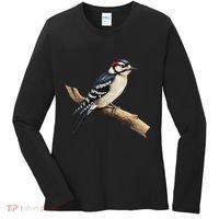 Downy Woodpecker Bird Lover Illustration Women's Long Sleeve Shirt thumb 0