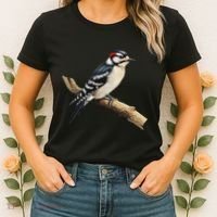 Downy Woodpecker Bird Lover Illustration Women's T-Shirt thumb 2