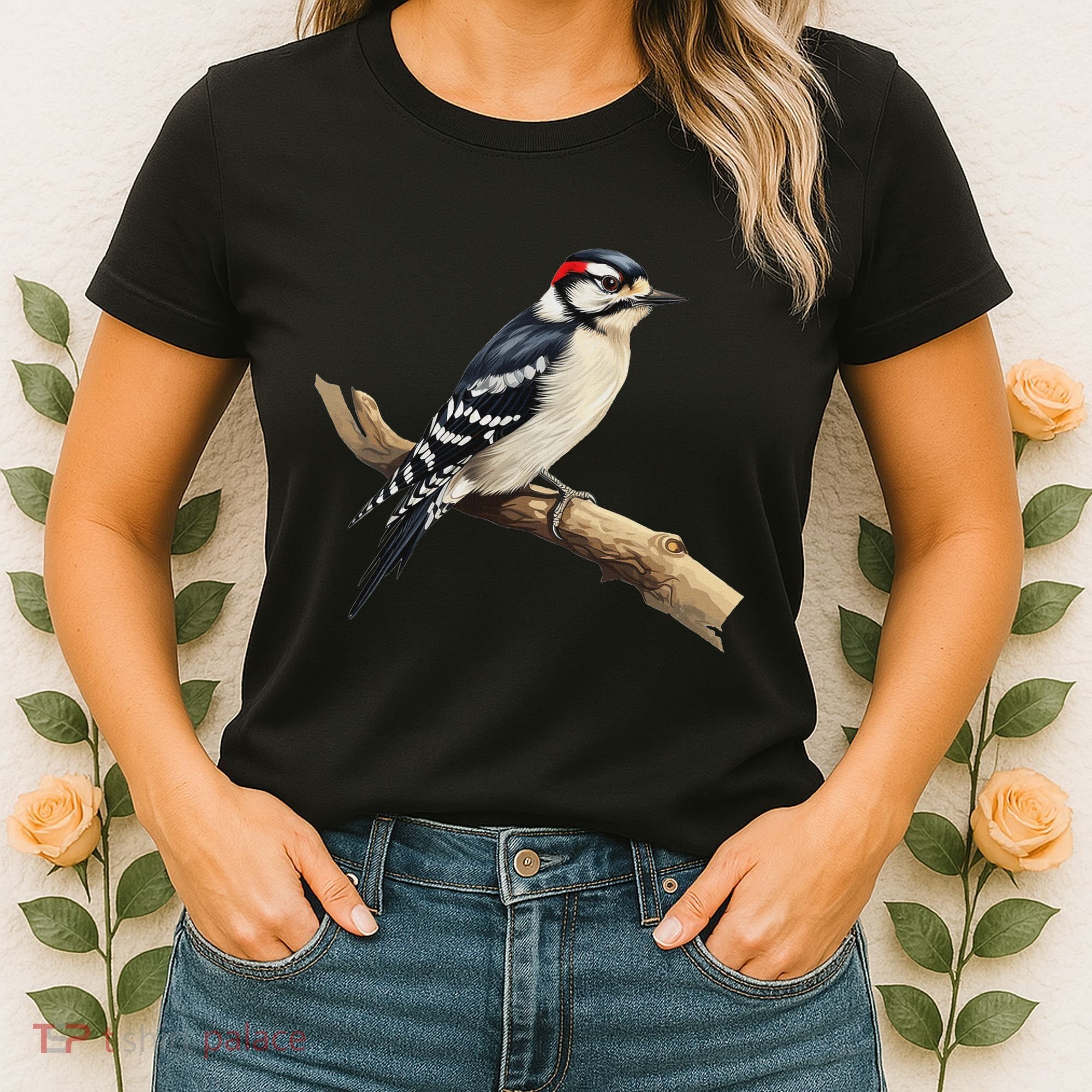 Downy Woodpecker Bird Lover Illustration Women's T-Shirt