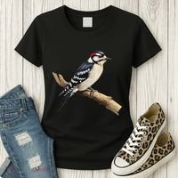 Downy Woodpecker Bird Lover Illustration Women's T-Shirt thumb 3