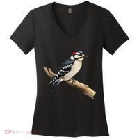 Downy Woodpecker Bird Lover Illustration Women's V-Neck T-Shirt thumb 0