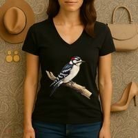 Downy Woodpecker Bird Lover Illustration Women's V-Neck T-Shirt thumb 3