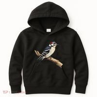 Downy Woodpecker Bird Lover Illustration Kids Hoodie thumb 0