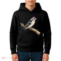 Downy Woodpecker Bird Lover Illustration Kids Hoodie thumb 4