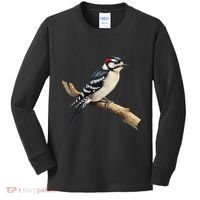 Downy Woodpecker Bird Lover Illustration Kids Long Sleeve Shirt thumb 0