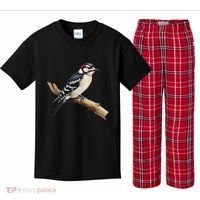 Downy Woodpecker Bird Lover Illustration Kids Plaid Pajama Set thumb 0