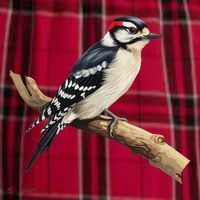 Downy Woodpecker Bird Lover Illustration Women's Flannel Plaid Pajama Pants thumb 2