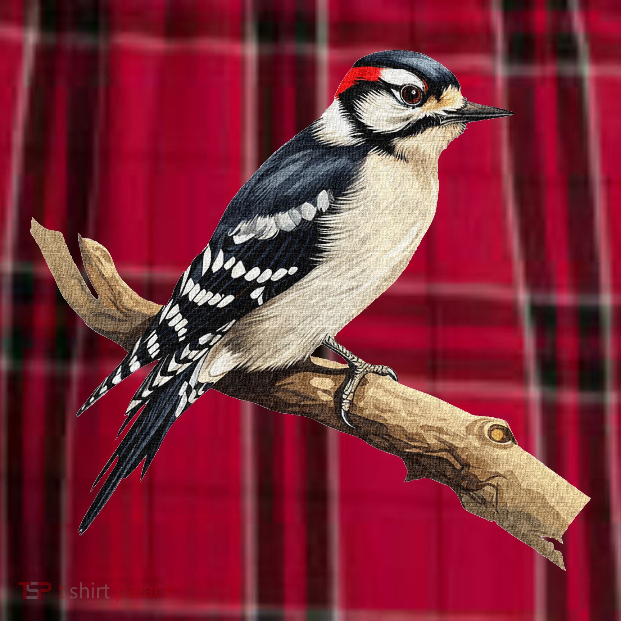 Downy Woodpecker Bird Lover Illustration Women's Flannel Plaid Pajama Pants