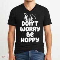Don't Worry Be Hoppy Easter Bunny Holiday V-Neck T-Shirt thumb 2