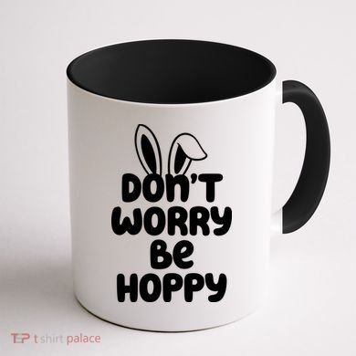 Don't Worry Be Hoppy Easter Bunny Holiday Coffee Mug back