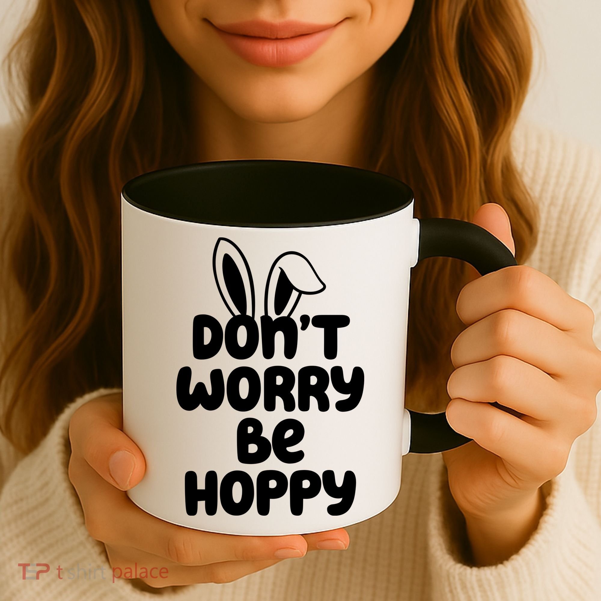 Don't Worry Be Hoppy Easter Bunny Holiday Coffee Mug