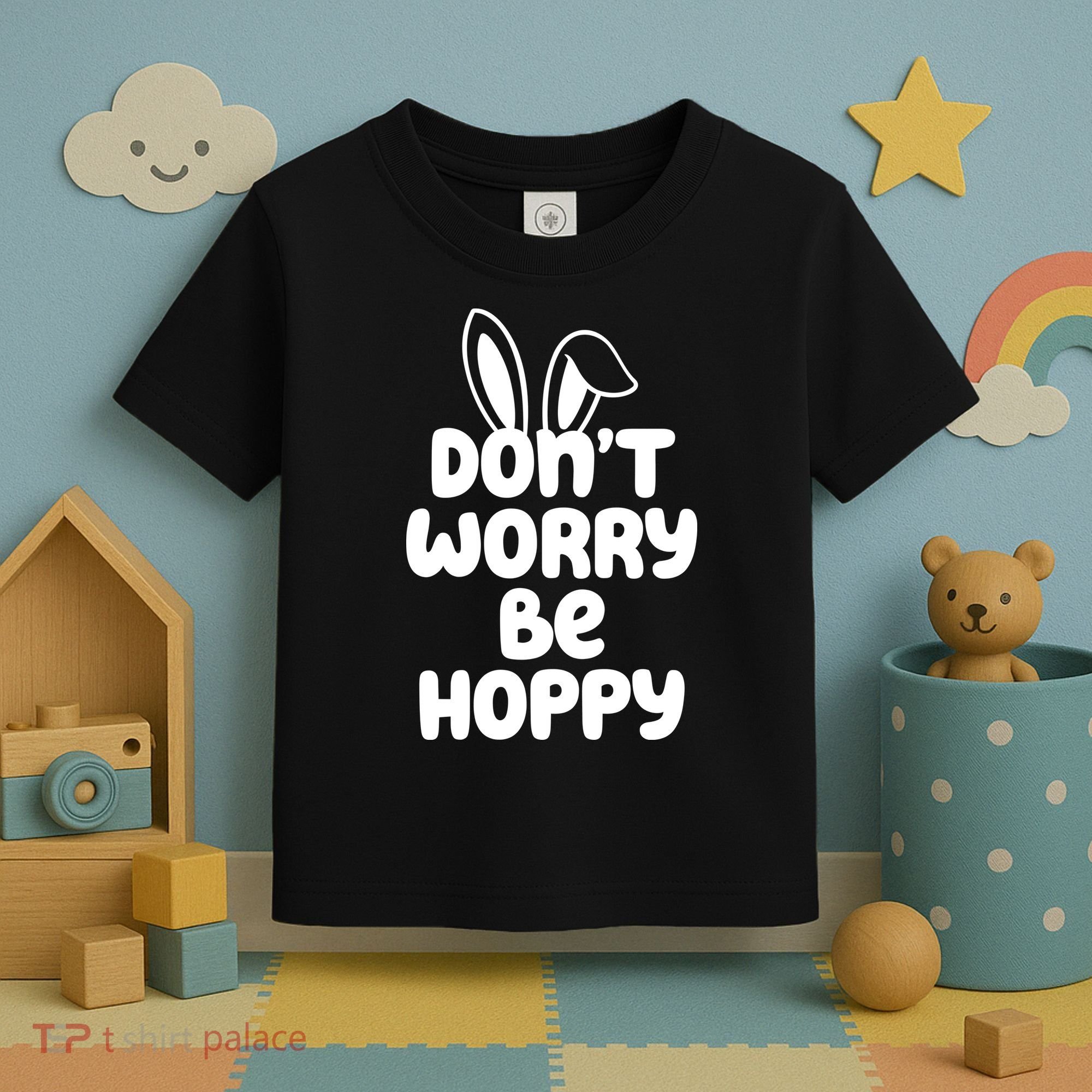 Don't Worry Be Hoppy Easter Bunny Holiday Toddler T-Shirt
