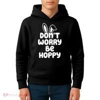 Don't Worry Be Hoppy Easter Bunny Holiday Kids Hoodie thumb 4