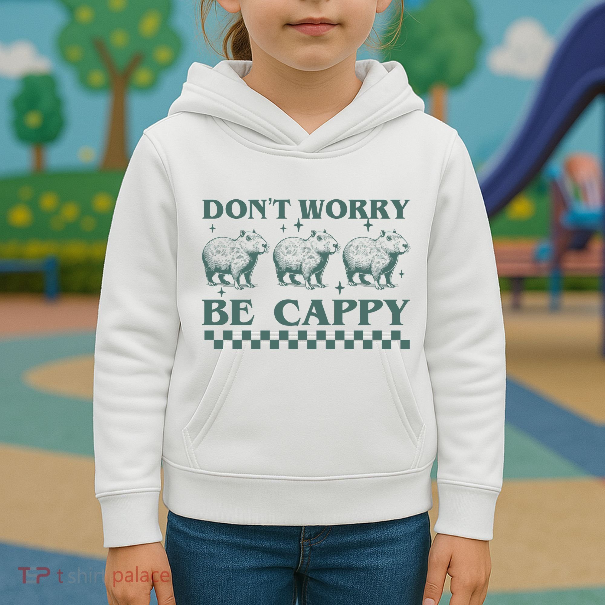 DonT Worry Be Cappy Funny Capybara Kids Hoodie