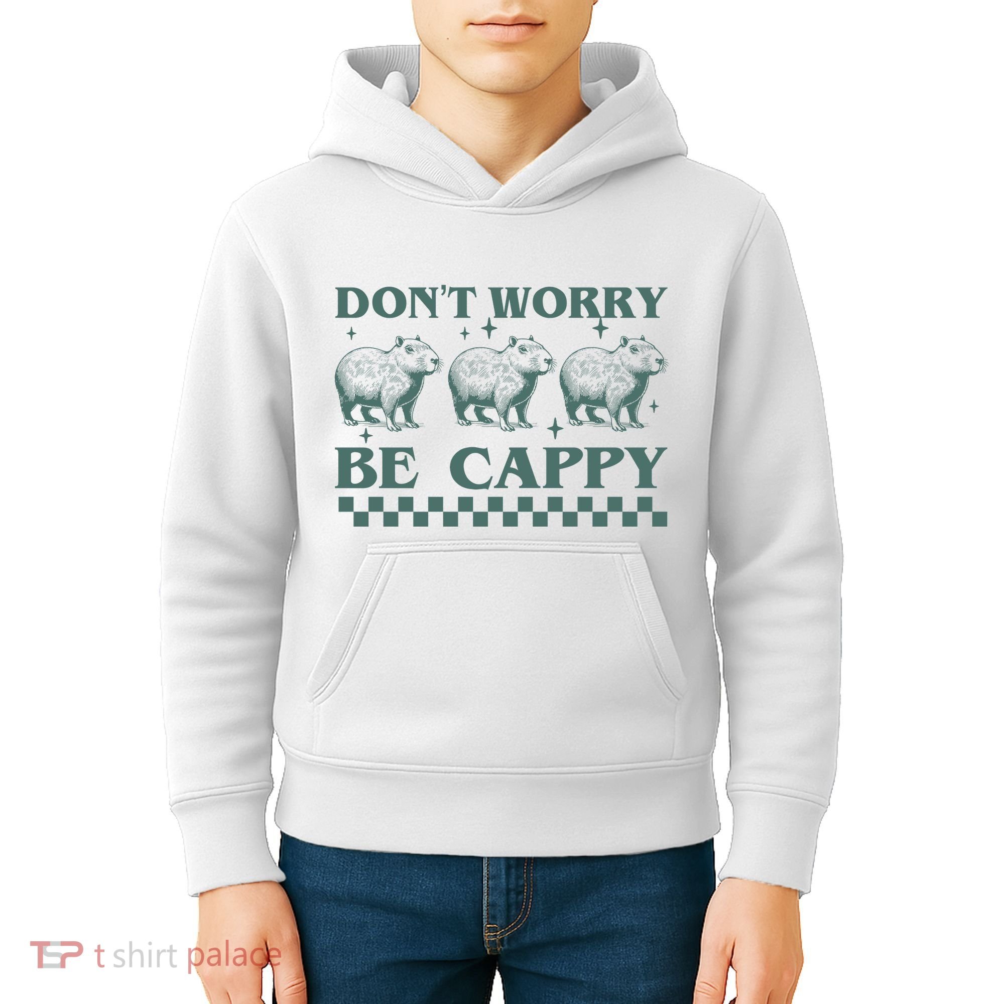 DonT Worry Be Cappy Funny Capybara Kids Hoodie